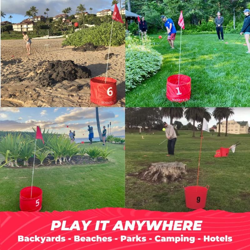 Photo 1 of Bucket Golf The Ultimate Backyard Golf Game for Kids and Adults - Portable 6 Hole Golf Course Play Outdoor, Lawn, Park, Beach, Yard, Camping.