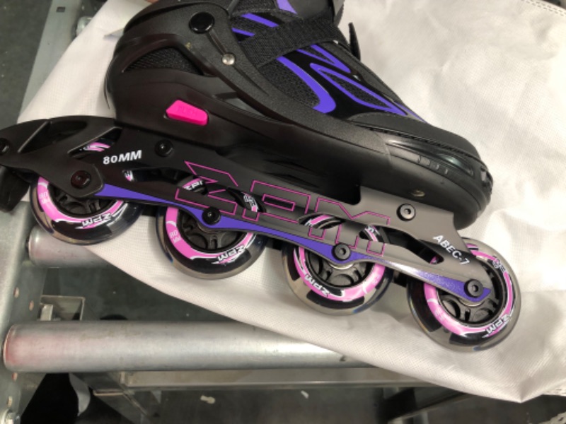 Photo 2 of 2PM SPORTS Vinal Girls Adjustable Flashing Inline Skates, All Wheels Light Up, Fun Illuminating Skates for Kids and Men- Azure Small (1Y-4Y US) Violet & Magenta X-Large - Adult (8W-12W/7M-11M)