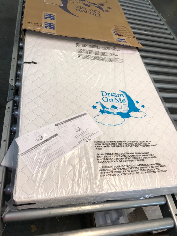 Photo 1 of Dream On Me Holly 3” Fiber Portable, Greenguard Gold Certified, Waterproof Vinyl Cover, Lightweight Mini Crib Mattress, White