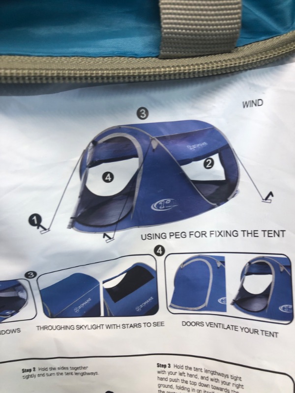 Photo 5 of 4 Person Easy Pop Up Tent,9.5’X6.6’X52'',Waterproof, Automatic Setup,2 Doors-Instant Family Tents for Camping, Hiking & Traveling Blue 4 Person