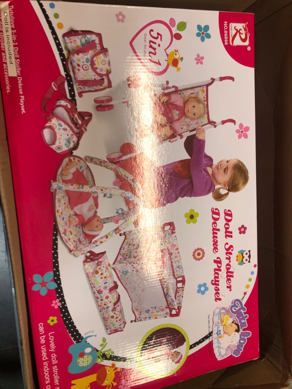 Photo 1 of Liberty Imports 5-in-1 Deluxe Newborn Baby Doll Stroller Nursery Playset with Play Mat, Playard, Baby Carrier, and Travel Bag (Doll Included)