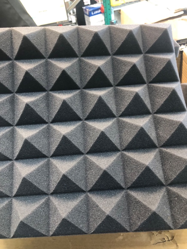 Photo 3 of 24 Pack Auslet Acoustic Panels, 12 x 12 x 2 Inches Acoustic Foam Panels, Pyramid Soundproof Wall Panels, Black Sound Proof Foam Panels, Sound Panels for Recording Studio 12 x 12 x 2 Inches 24 pack Pyramid Panels