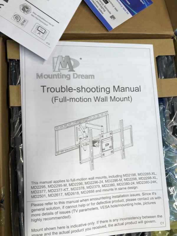 Photo 3 of Mounting Dream UL Listed TV Wall Mount for Most 32-55 inch TV, Some up to 65 inch, Full Motion TV Mount with Articulating Dual Arms, Max VESA 400x400mm, 99 lbs, Fits 16 inch Studs, MD2380