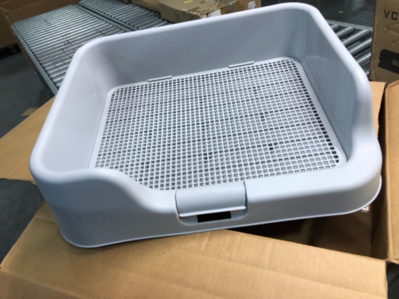 Photo 2 of [DogCharge] Indoor Dog Potty Tray – with Protection Wall Every Side for No Leak, Spill, Accident - Keep Paws Dry and Floors Clean (Tray Only, Grey) Tray Only Grey