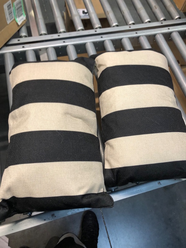 Photo 2 of ABOUND LIFESTYLE Insert Included Outdoor Pillows Waterproof, Striped Outdoor Lumbar Pillow Set of 2, All-Season Cushions for Patio Furniture, Patio Furniture Pillows, Outdoor Throw Pillows (12”x20”) Black-beige Striped