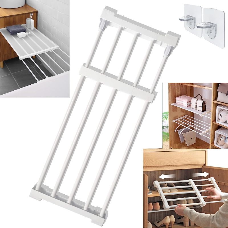 Photo 1 of KIKILIE Closet Tension Shelf,Metal Expandable Shelf Organizer,Adjustable Shelves for Organization,No-Drill Dividers Locker Storage Rack Wardrobe Cabinet Bathroom