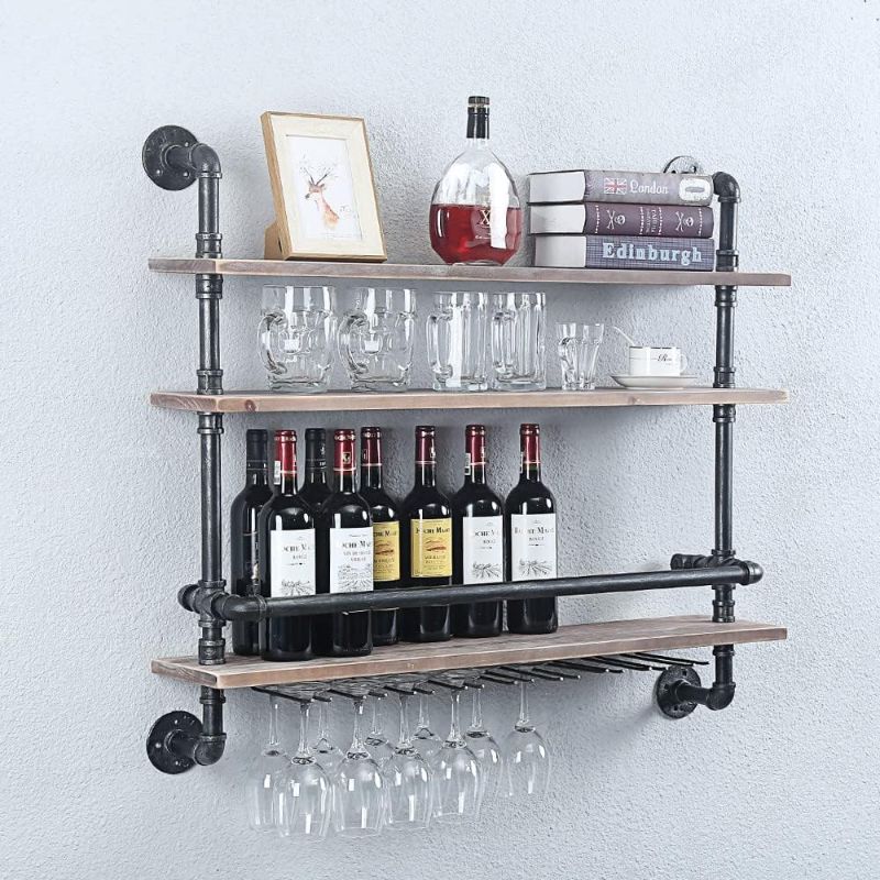 Photo 1 of Industrial Pipe Shelf Wine Rack Wall Mounted with 9 Stem Glass Holder,3-Tiers Rustic Floating Bar Shelves Wine Shelf,36in Real Wood Shelves Wall Shelf Unit,Steam Punk Pipe Shelving Wine Glass Rack
Brand: JIANZHUO