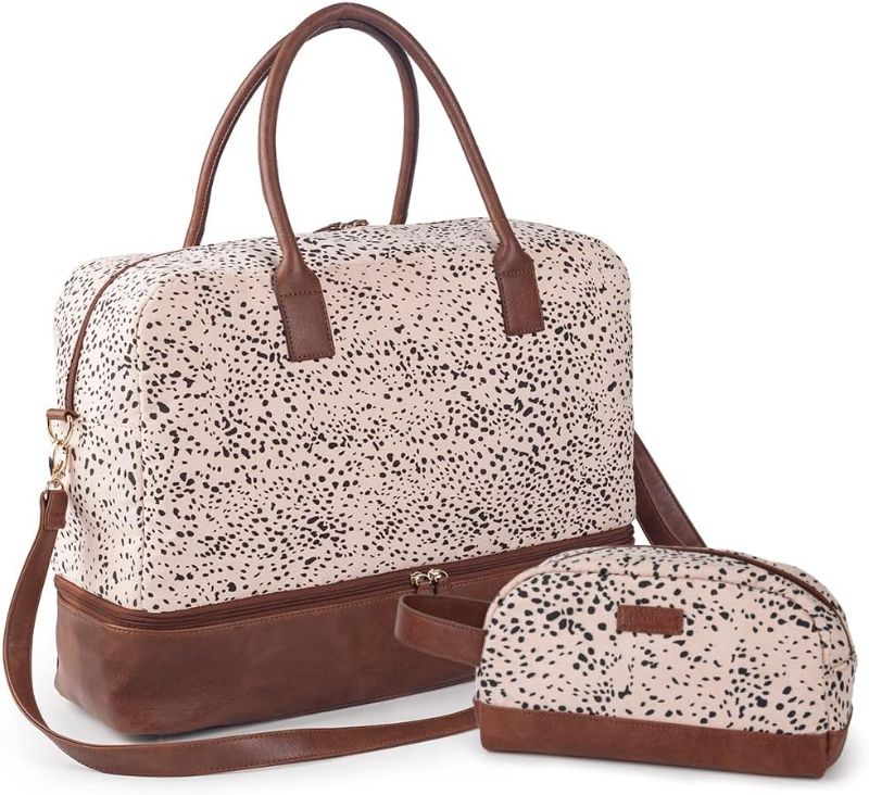 Photo 1 of Viva Terry Canvas Weekender Bag, Overnight Travel Carry On Duffel Tote with Shoe Pouch (Cheetah Spot)