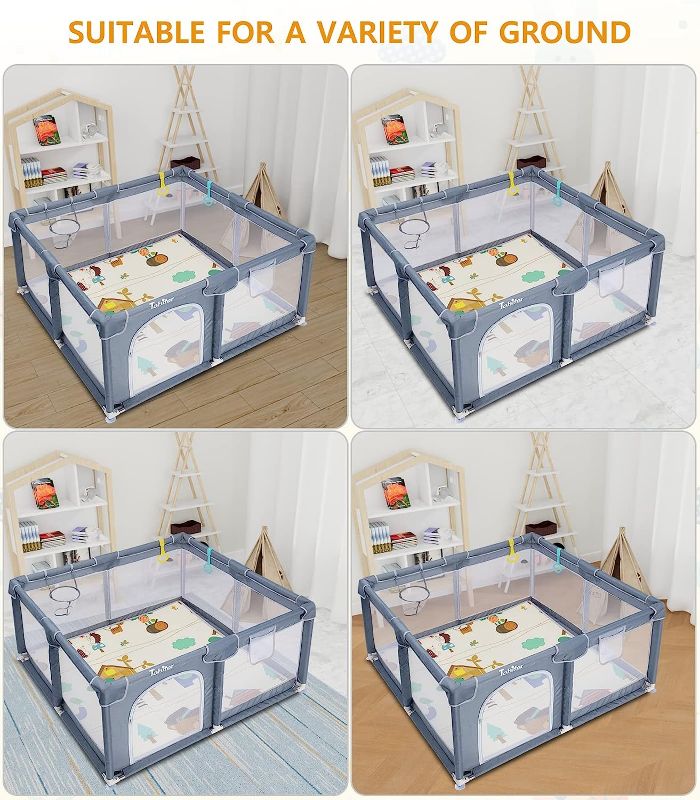 Photo 1 of Baby Playpen with Mat, Large Baby Playard for Toddler, BPA-Free, Non-Toxic, Safe No Gaps Play Yard for Babies, Indoor & Outdoor Kids Activity Center 47"x47"x26.5" with 0.4" Foldable Playmat
