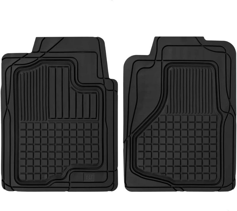 Photo 1 of Caterpillar CAT Large 2pc Heavy Duty Rubber Floor Mats for Car SUV Truck & Van-All Weather Protection & Anti-Slip Nibs Backing, Trim-to-Fit