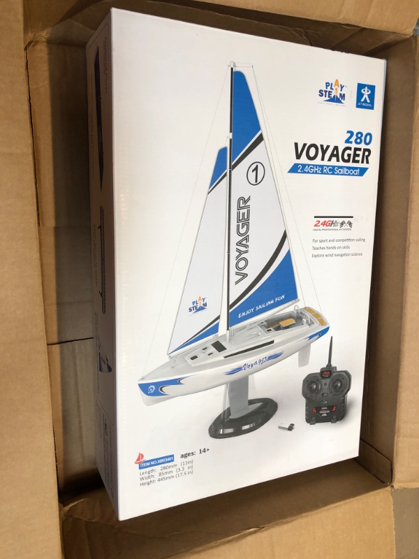Photo 2 of PLAYSTEAM Voyager 280 RC Controlled Wind Powered Sailboat in Blue - 17.5" Tall
