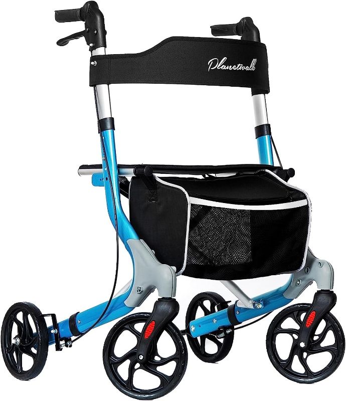 Photo 1 of  Planetwalk Walkers for Seniors with seat, Compact Folding Rollator Walkers with 8'' Wheels, Lightweight Mobility Aid for Elderly with Padded Seat and Backrest, Aluminum Frame Supports 300 lbs, Blue