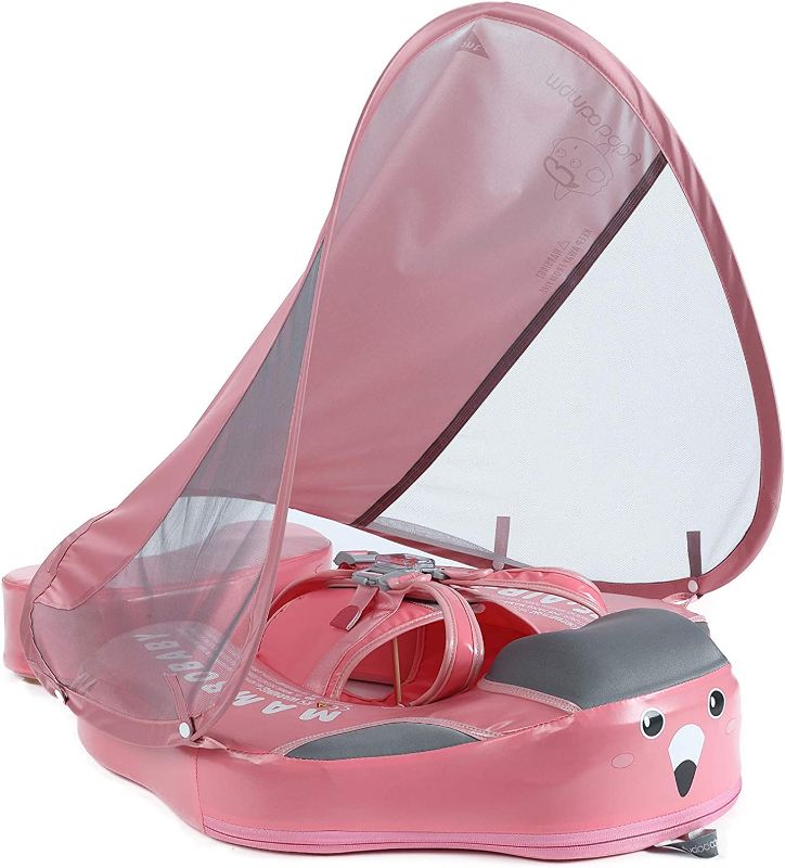 Photo 1 of Mambobaby Float Add Tail Newest Baby Swim Float with Canopy, Non-Inflatable Solid Baby Float, Upgrade Soft Waterproof Skin-Friendly Leather Material Infant Swim Float (Deluxe Edition Pink)