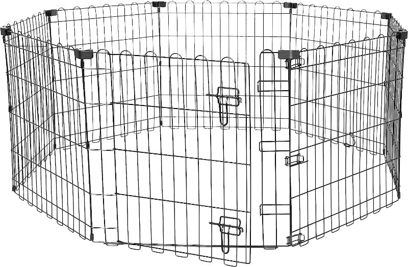 Photo 1 of Amazon Basics Foldable Octagonal Metal Exercise Pet Play Pen for Dogs, Fence Pen, Single Door, Black, 60 x 60 x 24 Inches