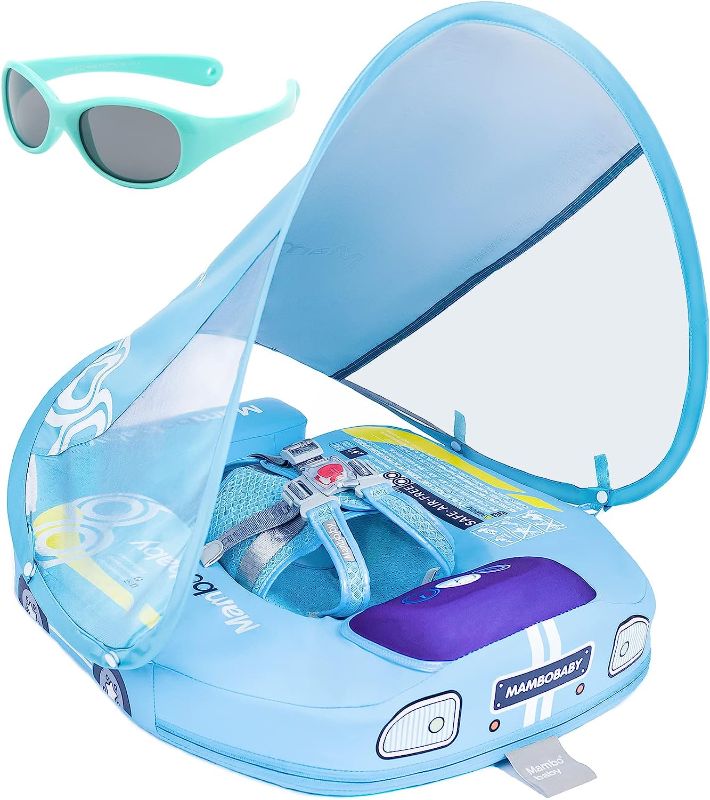 Photo 1 of Mambobaby Newest Non Inflatable Baby Float Size Improved Add Tail Avoid Flip Over Swim Trainer Solid Infant Pool Float with Canopy UPF 50+ Swim Ring