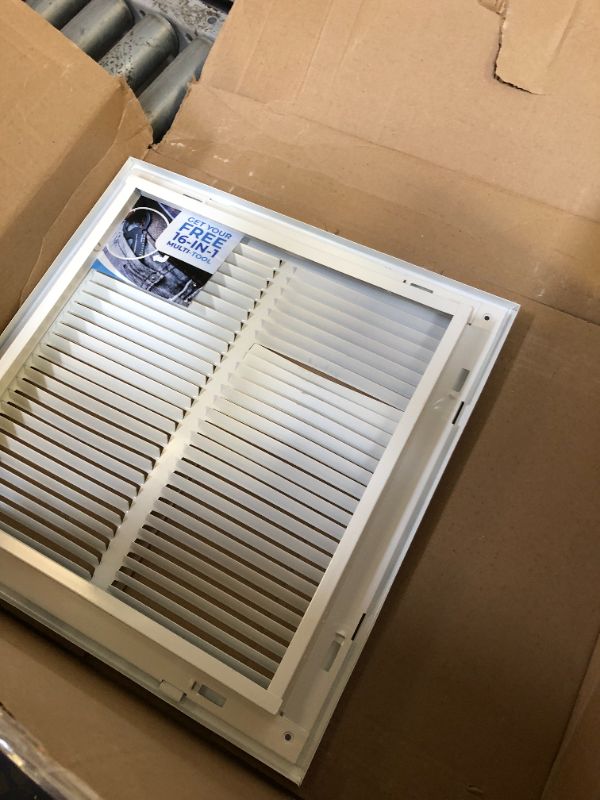 Photo 2 of 14" X 14" Steel Return Air Filter Grille for 1" Filter - Easy Plastic Tabs for Removable Face/Door - HVAC DUCT COVER - Flat Stamped Face -White [Outer Dimensions: 15.75w X 15.75h]
