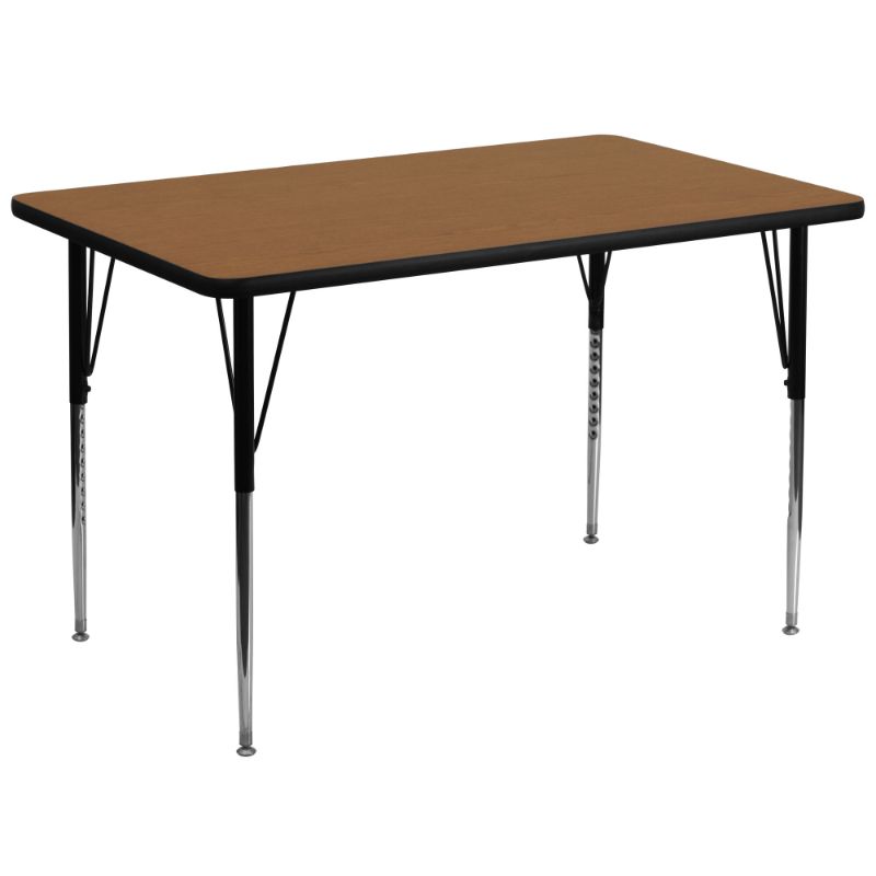 Photo 1 of 36''W x 72''L Rectangular Oak Thermal Laminate Activity Table - Standard Height Adjustable Legs ( 2 SIDED)