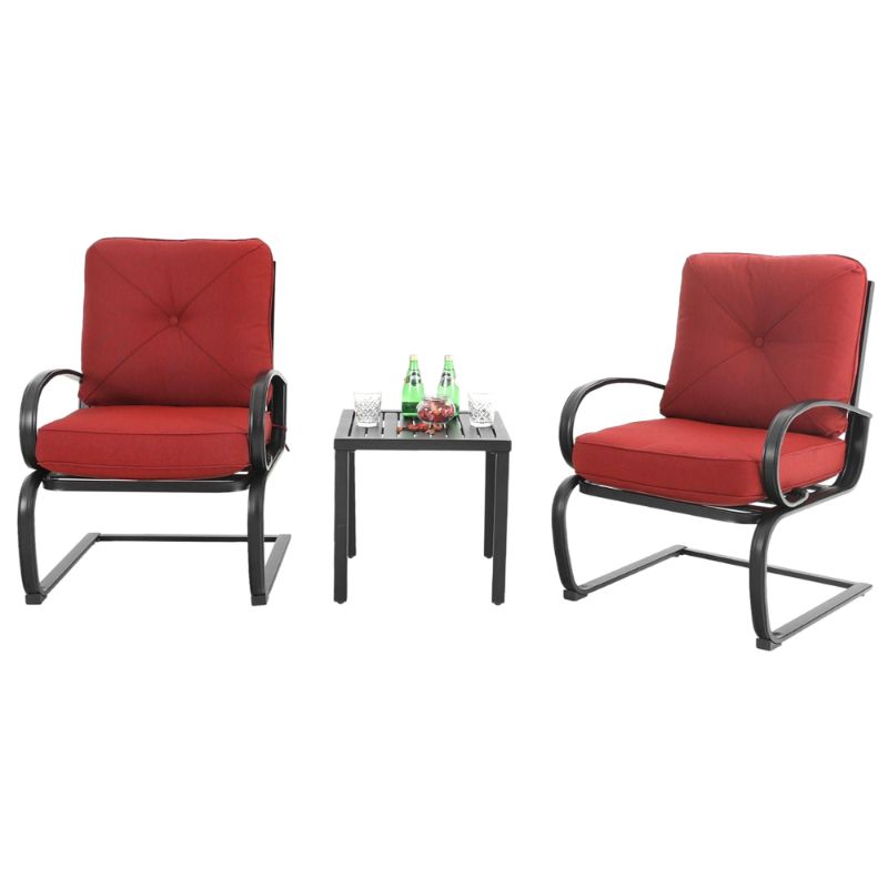 Photo 1 of Sophia&William 3-Piece Outdoor Bistro Set Patio Dining Set C-Spring Chairs and Side Table,Red
