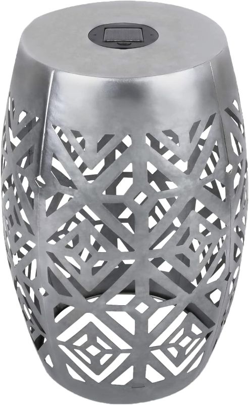 Photo 1 of Teamson Home - Decorative Cut-out Patio Side Table with Solar Powered LED Light - Silver