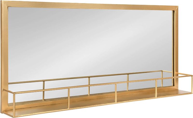 Photo 1 of Modern Glam Metal Frame Mirror and Shelf, Gold 16x36