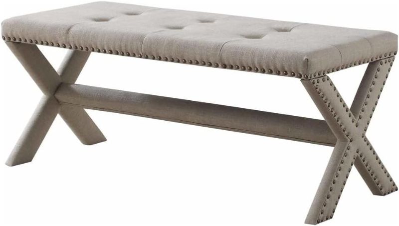 Photo 1 of Best Master Furniture Sasha Linen Blend Accent Bench with Nailhead Trim - NATURAL 