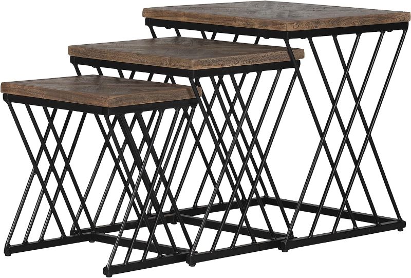 Photo 1 of Hillsdale Kane Creek Wood and Metal 3 Piece Nesting Table Set with Chevron Design Tops, Black/Brown