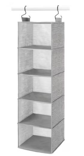Photo 1 of 35 in. H Space-Dyed Gray 5-Shelf PPNW Hanging Closet Organizer
