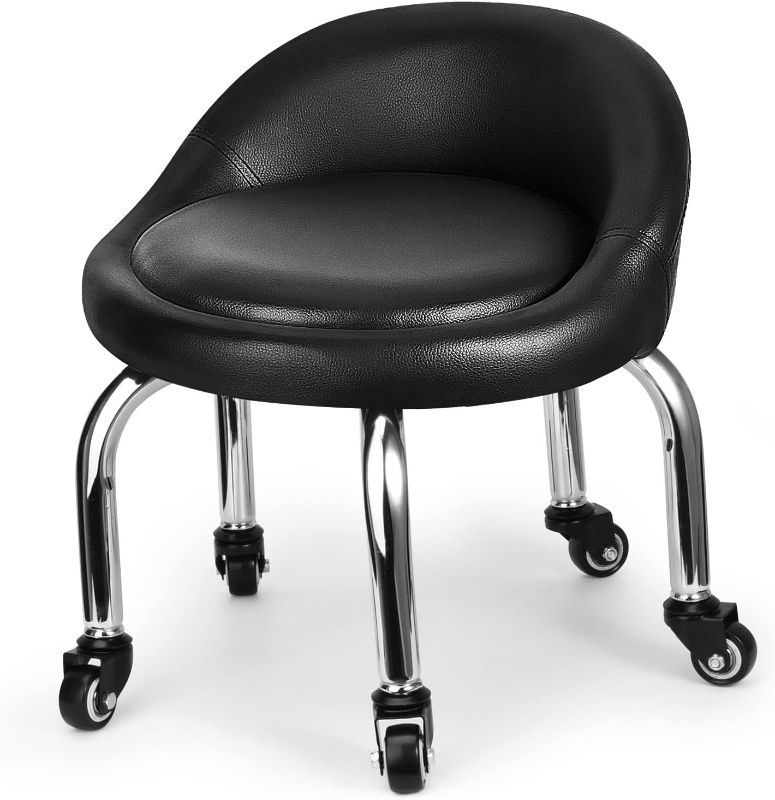 Photo 1 of FLOLXNB Low Stool with Backrest, Low Height Rolling Chair, Movable Roller Seat, Low Stool with Wheels for Garage Shop Home Office
