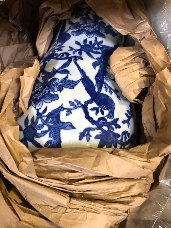 Photo 2 of A&B Home Blue and White Porcelain Vase - Blue Ceramic Vase, Flower Vase Home Décor Centerpiece, Tall Vase for Living Room Office, 18 inch 18"H