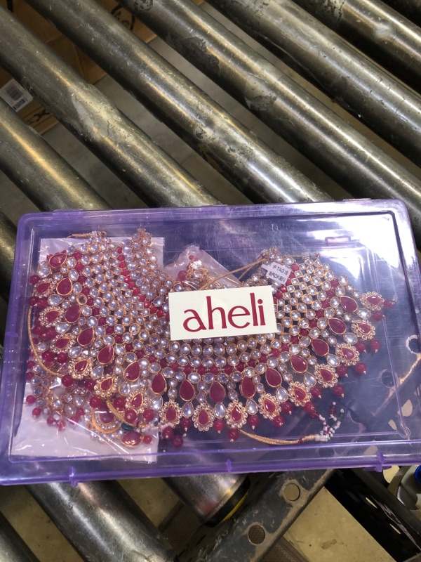 Photo 1 of Aheli Ethnic Designer Indian Wedding Bridal Jewelry Set Faux Kundan Beaded Choker Necklace with Damini Headpiece for Women