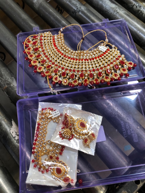 Photo 1 of Aheli Ethnic Designer Indian Wedding Bridal Jewelry Set Faux Kundan Beaded Choker Necklace with Damini Headpiece for Women
