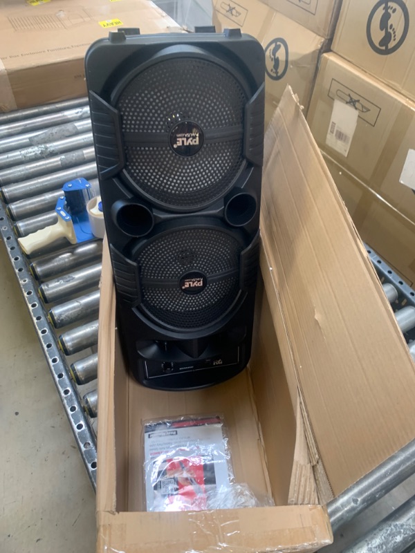 Photo 2 of Pyle Portable Bluetooth PA Speaker System - 600W Rechargeable Outdoor Bluetooth Speaker Portable PA System w/ Dual 8” Subwoofer 1” Tweeter, Microphone In, Party Lights, USB, Radio, Remote - PPHP2835B