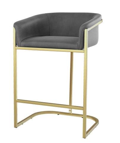 Photo 1 of 35 in. Gray Modern Velvet Upholstered Counter Height Low Back Bar Stools with Metal Frame (Set Of 2)
