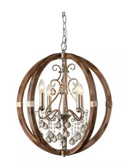 Photo 1 of Parrot Uncle
Retha 4-Light Farmhouse Natural Brown Globe Caged Crystal Chandelier