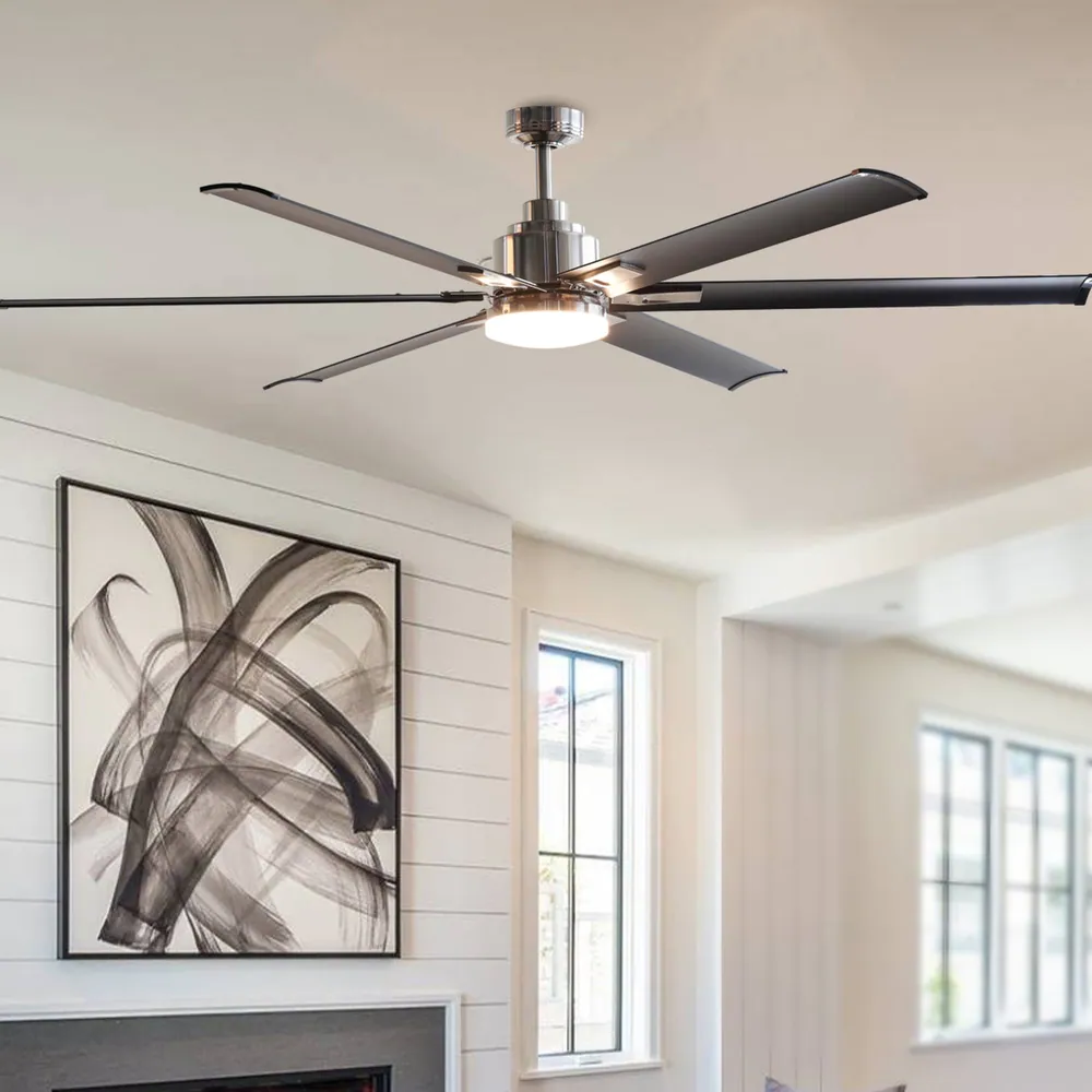 Photo 1 of 72-in Large Brushed Chrome Aluminum 6-Blade LED Ceiling Fan with Remote
