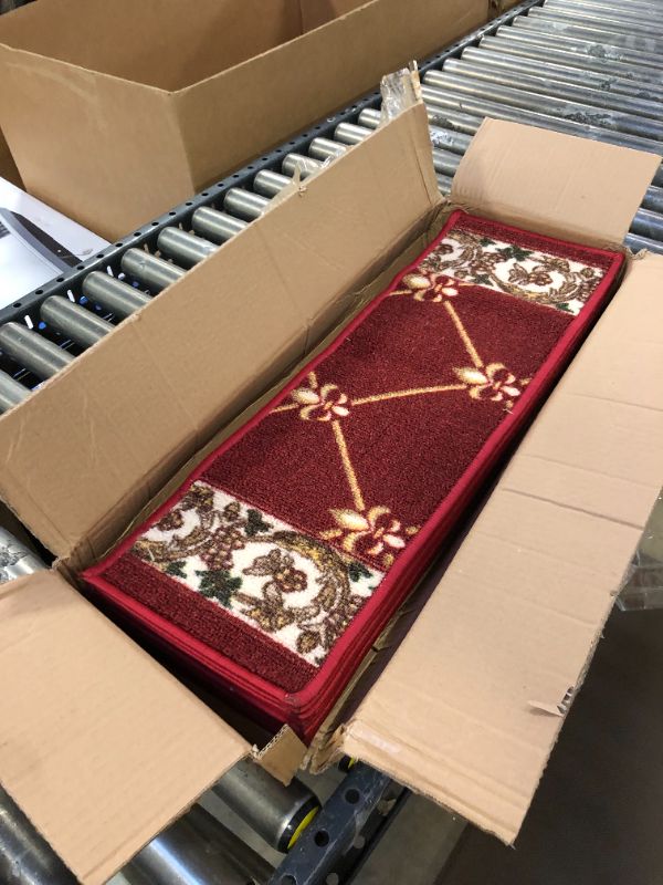 Photo 1 of Stair Treads Fleur De Lis Floral Design Slip Resistant Backing, Stain Resistant, Red, 8.5''X26'' Set of 13 Red Set of 13