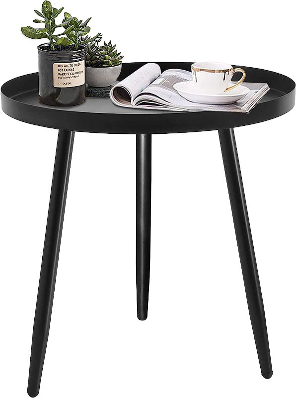 Photo 1 of CADANI Round Side Table, Black Modern End Table, Metal Accent Table for Small Spaces, Living Room, Bedroom, Balcony, Easy Assembly, 15.8x18.9inches
