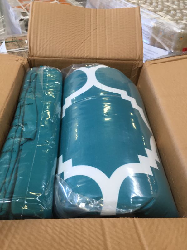 Photo 2 of Amazon Basics 7-Piece Lightweight Microfiber Bed-In-A-Bag Comforter Bedding Set - Full/Queen, Teal Trellis Teal Trellis Full/Queen 1-Pack