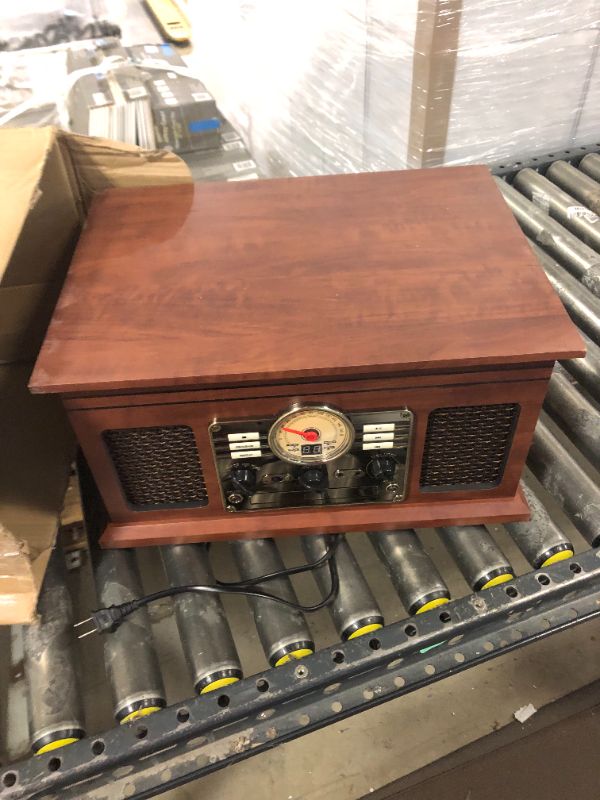 Photo 2 of Victrola Nostalgic 6-in-1 Bluetooth Record Player & Multimedia Center with Built-in Speakers - 3-Speed Turntable, CD & Cassette Player, FM Radio | Wireless Music Streaming | Mahogany Mahogany Entertainment Center