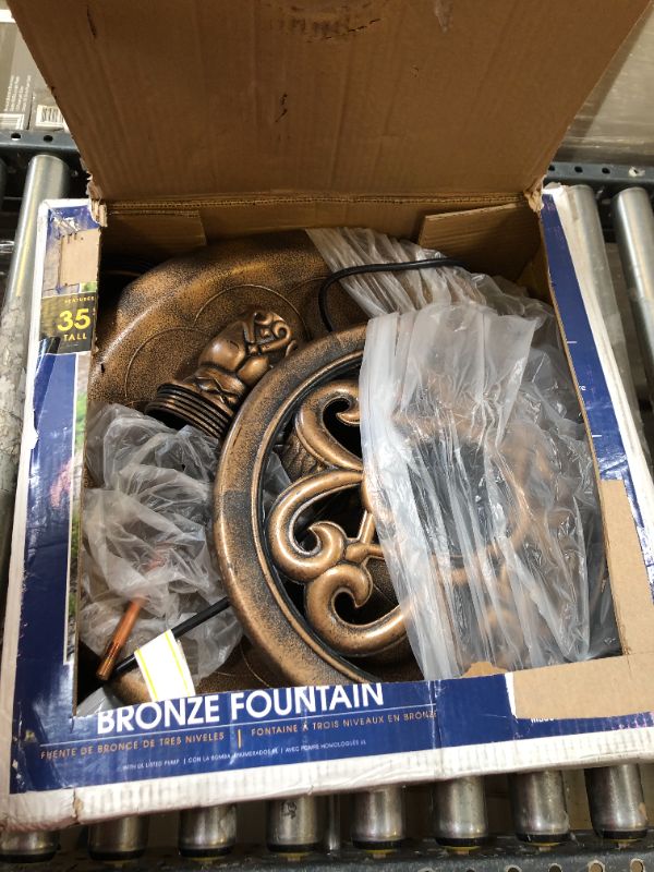 Photo 2 of Alpine Corporation TEC106-BZ Alpine Floor Fountain, 35", Bronze & 27" Tall 2-Tier Barrel and Pump Waterfall Fountain, Bronze Finish