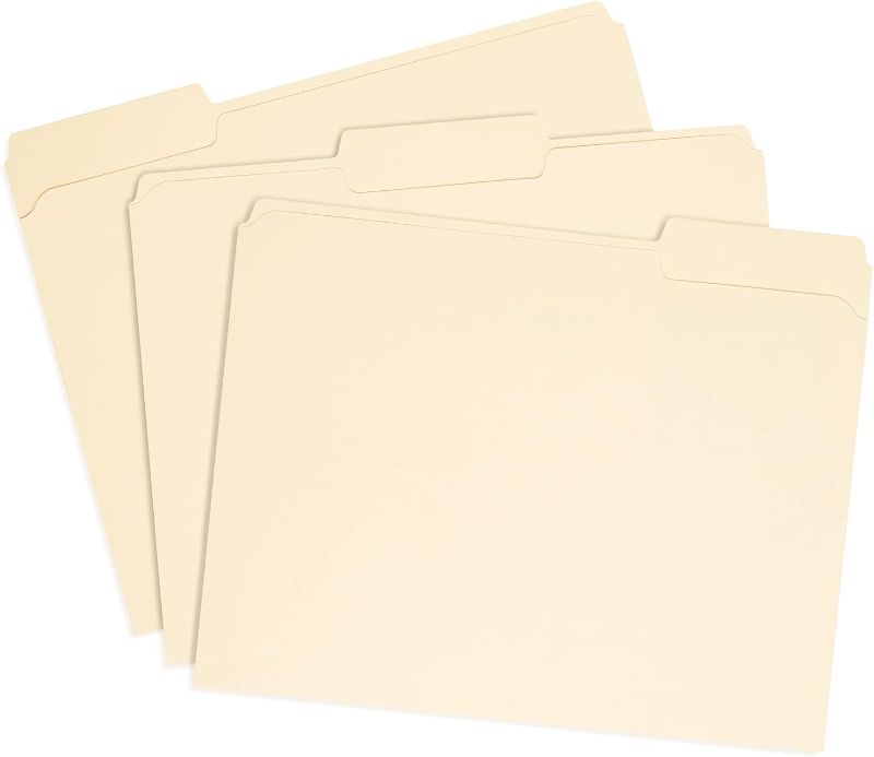 Photo 1 of 100 Blue Summit Supplies Reinforced File Folders, 1/3 Cut Tab, Letter Size, Manila, Heavy Duty 14PT Paper, 100 Pack

