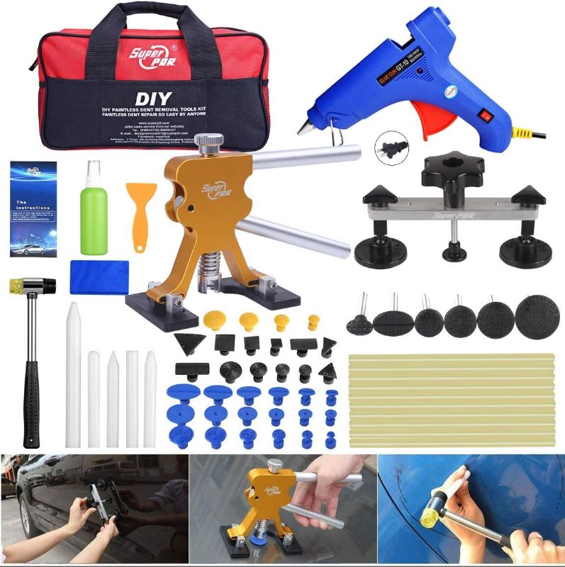 Photo 1 of Fly5D 53Pcs PDR kit Auto Body Paintless Dent Repair Removal Tool Kits Dent Lifter Auto Glue Dent Puller Kits with Tool Bag, Aluminum Dent Removal Kit for 98% Hail Dents and Car Dents

