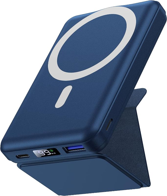 Photo 1 of Yiisonger Magnetic Wireless Portable Charger, Foldable 10000mAh Battery Pack with USB-C Cable LED Display, Magnetic Power Bank 22.5W PD Fast Charging for iPhone 14/13/12/Pro/Mini/Pro Max(Dark Blue)
