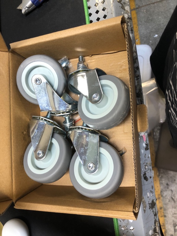 Photo 2 of 4 Inch Castets Set of 4 Heavy Duty Caster Wheels with Brake 2200Lbs Swivel TPR Rubber Wheel Silent Castor Locking Industrial Plate Casters Wheels for Cart Furniture Workbench, Free Bolts and Nuts
