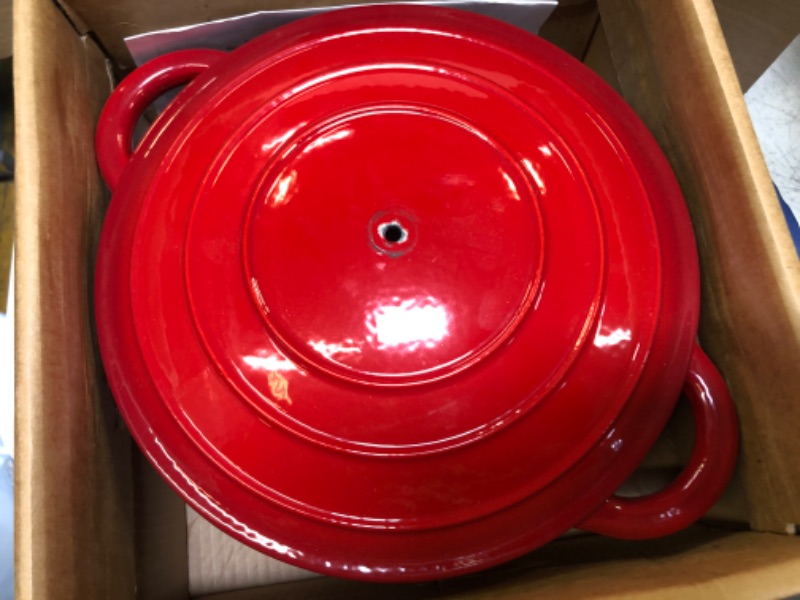 Photo 4 of 2 in 1 Enameled Cast Iron Dutch Oven, 5.5QT Enamel Dutch Oven with Skillet Lid, Gas, Induction Compatible, Red
