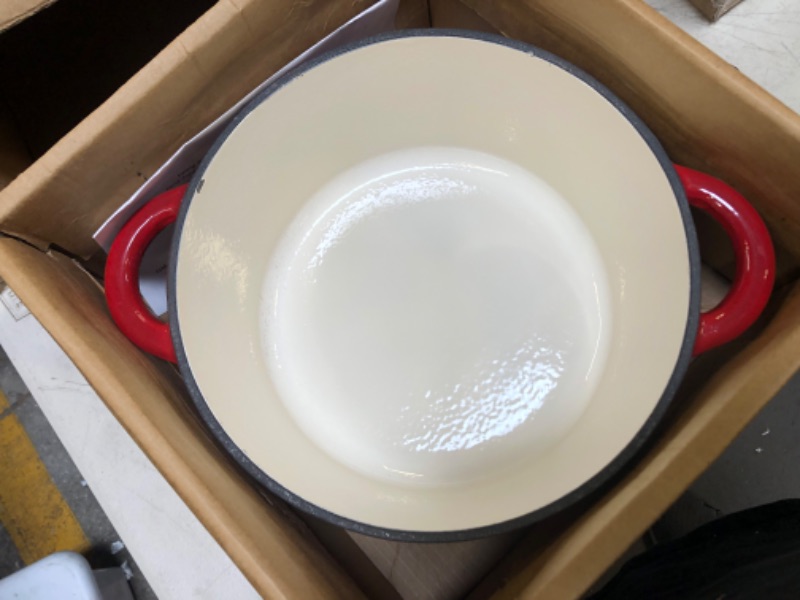 Photo 1 of 2 in 1 Enameled Cast Iron Dutch Oven, 5.5QT Enamel Dutch Oven with Skillet Lid, Gas, Induction Compatible, Red
