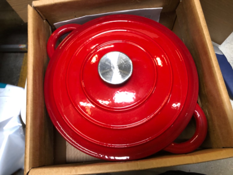 Photo 5 of 2 in 1 Enameled Cast Iron Dutch Oven, 5.5QT Enamel Dutch Oven with Skillet Lid, Gas, Induction Compatible, Red

