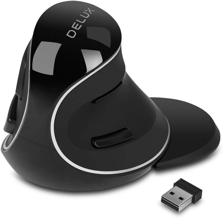 Photo 1 of DeLUX Ergonomic Wireless Vertical Silent Mouse - 2.4G USB Receiver, 3 DPI Levels (800/1200/1600), 6 Buttons, Removable Wrist Rest for Laptop PC (M618Plus...
