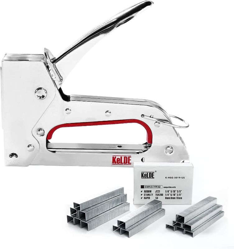 Photo 1 of Hand Staple Gun Kit, KeLDE Light Stapler Tacker fit JT21 Staple, Includes 1500pcs 1/4, 5/16, 3/8 Inch Staples Set for Upholstery, DIY, Furniture, Material Repair, Carpentry
