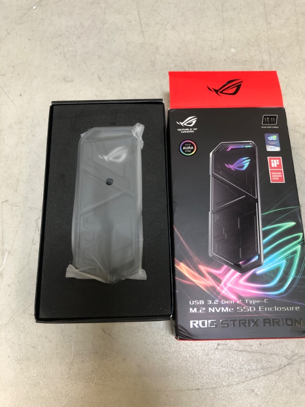 Photo 2 of ASUS ROG STRIX Arion Aluminum Alloy M.2 NVMe SSD External Portable Enclosure Case Adapter, USB 3.2 Gen 2 Type-C (10 Gbps), USB-C to C and USB-C to A Cables, Fits PCIe 2280/2260/2242/2230 M Key/B+M Key